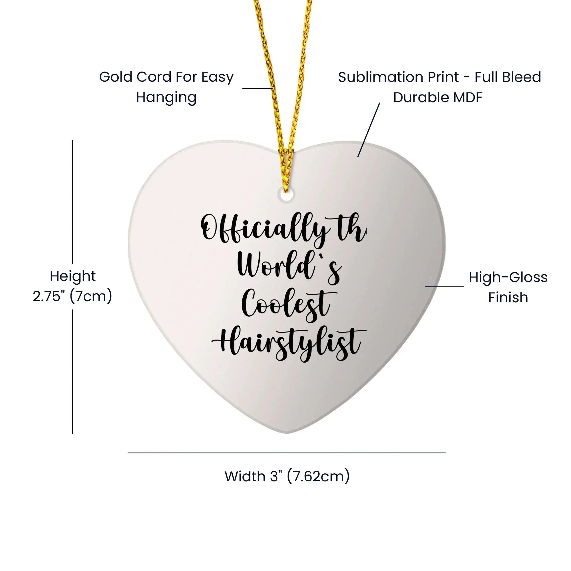Hairstylist Gifts for Men, Women, or Friends - 'Officially The World's Coolest Hairstylist' Heart Ornament for Christmas