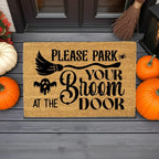 Please Park Your Broom at the Door Coir Doormat – Witchy Halloween Welcome Mat | Funny Fall Porch Decor | Rustic Farmhouse Entryway Rug