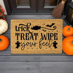Trick, Treat, Wipe Your Feet Coir Doormat – Funny Halloween Welcome Mat | Spooky Ghost and Bat Porch Decor | Rustic Fall Entryway Rug