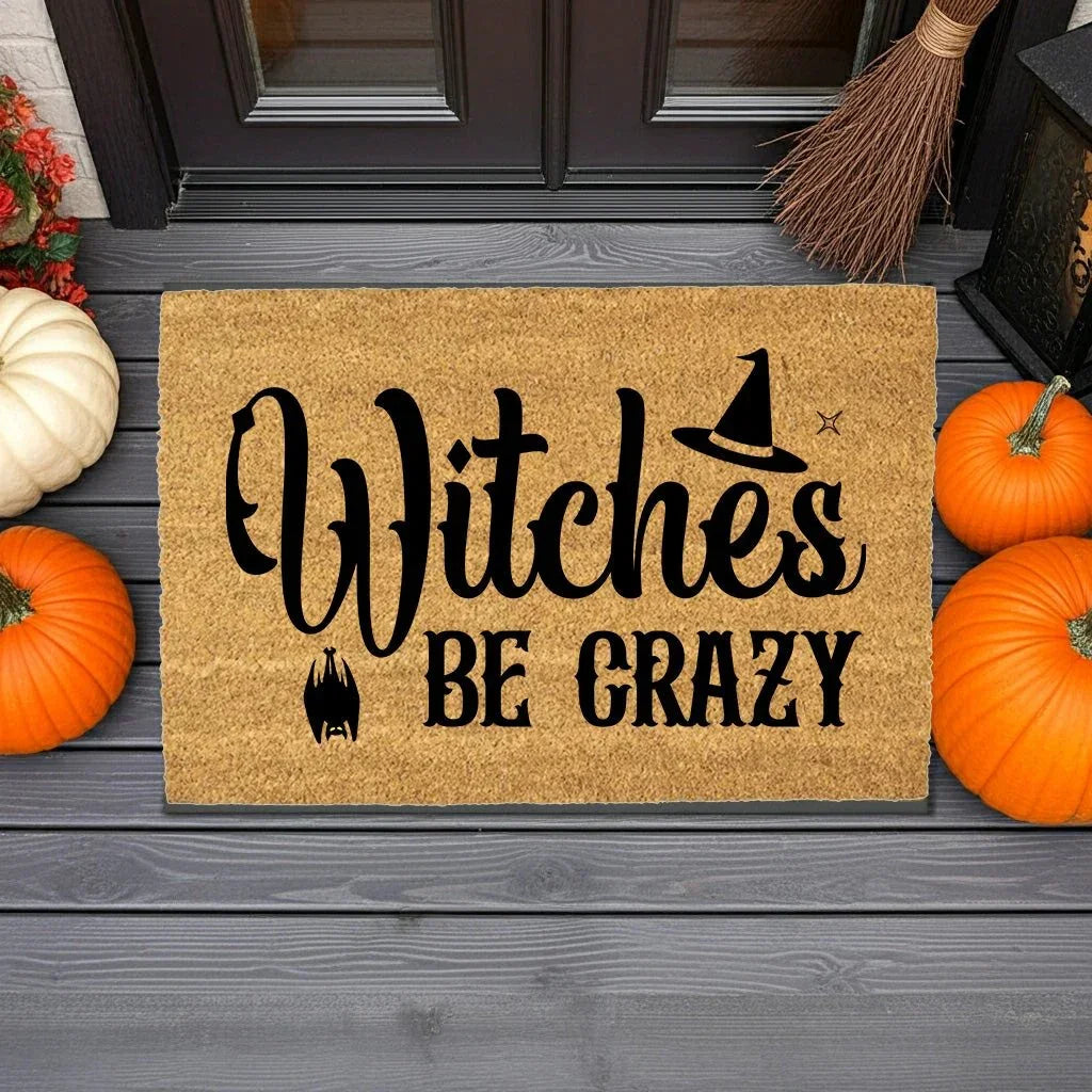 Witches Be Crazy Coir Doormat – Funny Witch Halloween Welcome Mat | Spooky Fall Front Porch Decor | Rustic Farmhouse Entry Rug