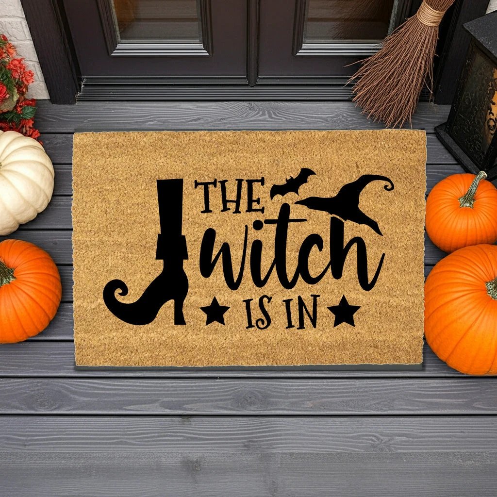 The Witch Is In Doormat – Funny Witch Halloween Outdoor Coir Mat Décor