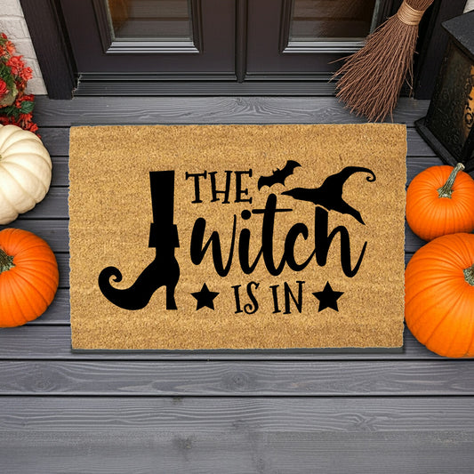The Witch Is In Doormat – Funny Witch Halloween Outdoor Coir Mat Décor