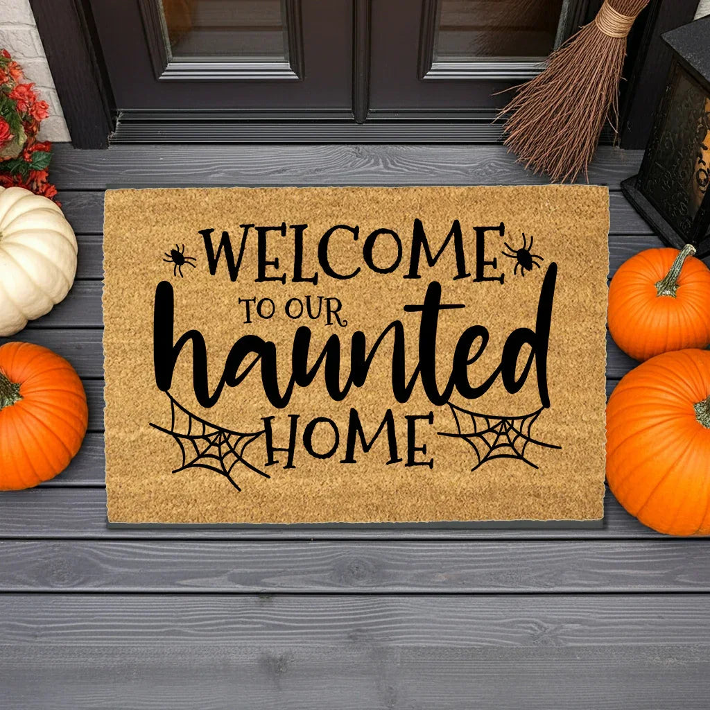 Welcome to Our Haunted Home Doormat – Spooky Halloween Coir Mat Décor