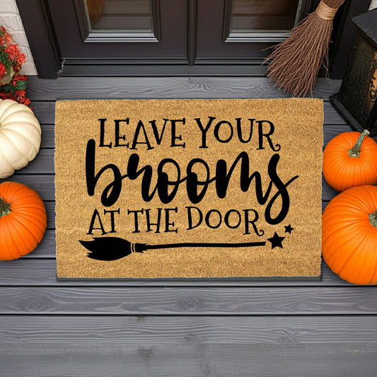 Leave Your Brooms at the Door Halloween Doormat – Funny Witch Outdoor Mat - Mallard Moon