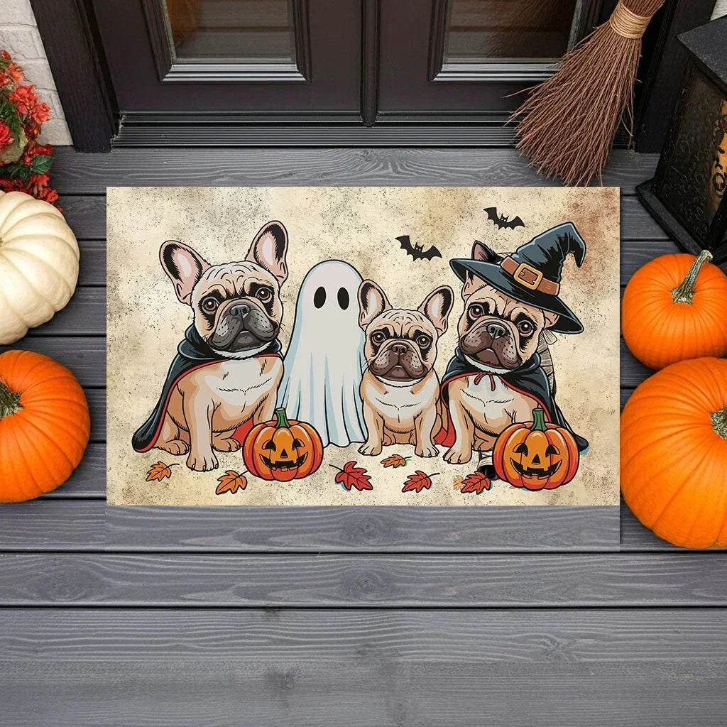 French Bulldog Halloween Doormat – Cute Spooky Dogs Welcome Mat – Funny Fall Décor for Dog Lovers