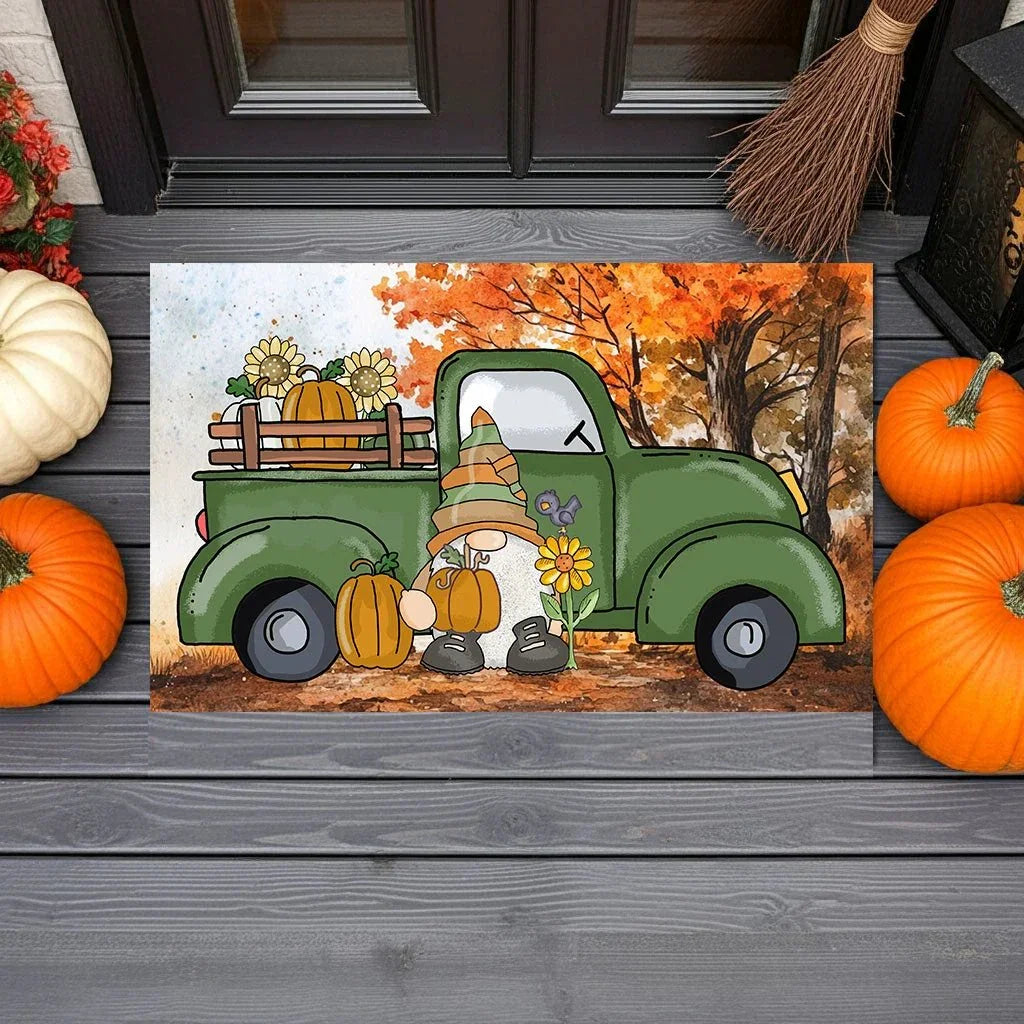 Pumpkin Gnome Fall Doormat – Full-Color Autumn Truck Porch Décor Indoor-Outdoor Mat