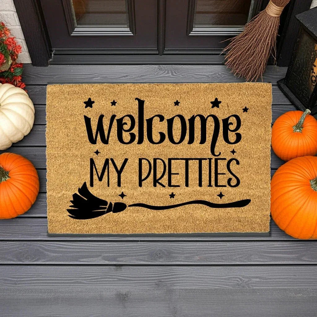 Welcome My Pretties Coir Doormat – Witchy Halloween Welcome Mat | Funny Front Porch Decor | Rustic Fall Entryway Rug