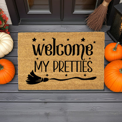 Welcome My Pretties Coir Doormat – Witchy Halloween Welcome Mat | Funny Front Porch Decor | Rustic Fall Entryway Rug - Mallard Moon