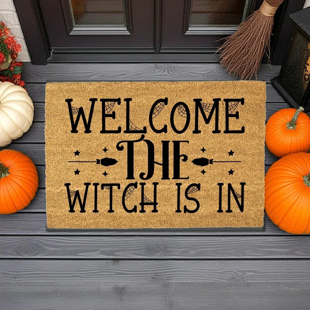 Welcome the Witch Is In - Coir Doormat – Funny Witch Halloween Welcome Mat | Spooky Fall Front Porch Decor | Rustic Farmhouse Entryway Rug