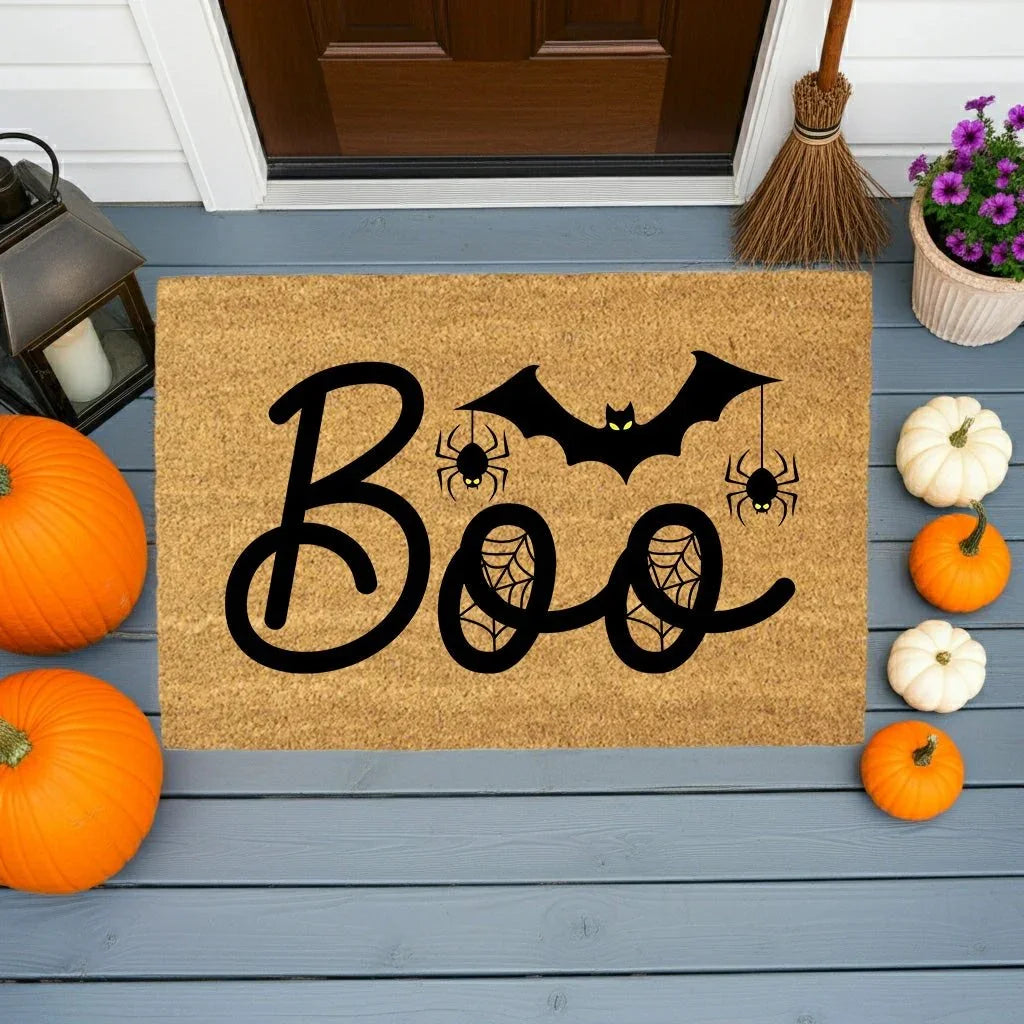 Boo Halloween Doormat – Spider & Bat Outdoor Coir Mat for Porch Décor