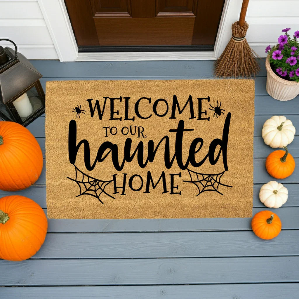 Welcome to Our Haunted Home Doormat – Spooky Halloween Coir Mat Décor