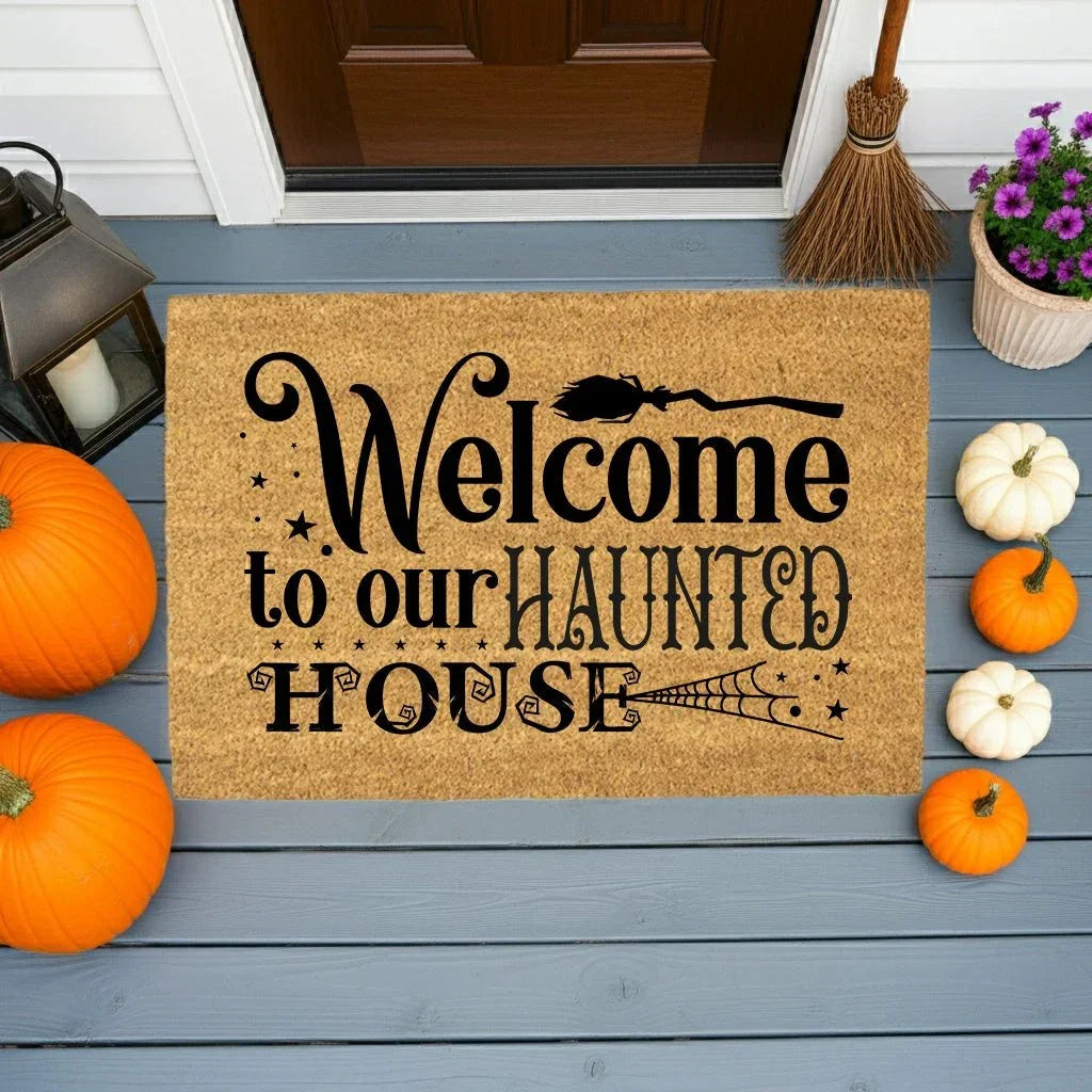 Welcome to Our Haunted House Coir Doormat – Witchy Halloween Welcome Mat | Spooky Fall Front Porch Decor | Rustic Farmhouse Entry Rug