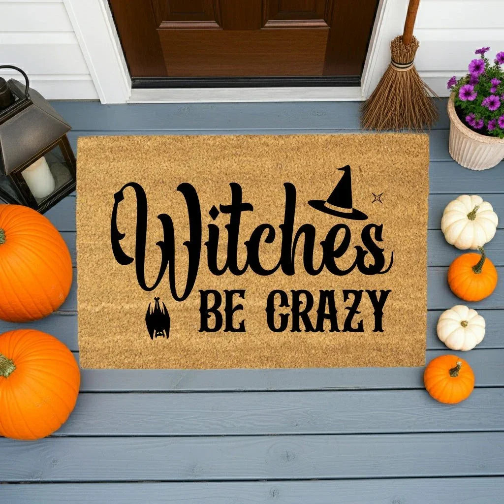 Witches Be Crazy Coir Doormat – Funny Witch Halloween Welcome Mat | Spooky Fall Front Porch Decor | Rustic Farmhouse Entry Rug