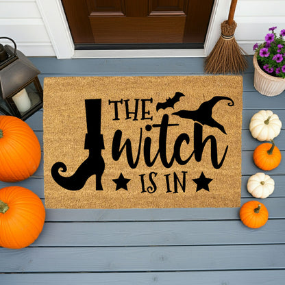 The Witch Is In Doormat – Funny Witch Halloween Outdoor Coir Mat Décor