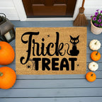 Trick or Treat Coir Doormat – Cute Black Cat Halloween Welcome Mat | Spooky Front Porch Decor | Rustic Fall Entryway Rug