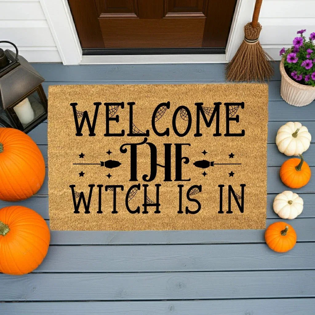 Welcome the Witch Is In - Coir Doormat – Funny Witch Halloween Welcome Mat | Spooky Fall Front Porch Decor | Rustic Farmhouse Entryway Rug