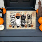 Happy Halloween Cat Doormat – Cute Black Cats in Costumes Welcome Mat – Funny Spooky Fall Décor for Cat Lovers