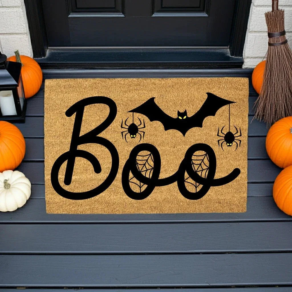 Boo Halloween Doormat – Spider & Bat Outdoor Coir Mat for Porch Décor