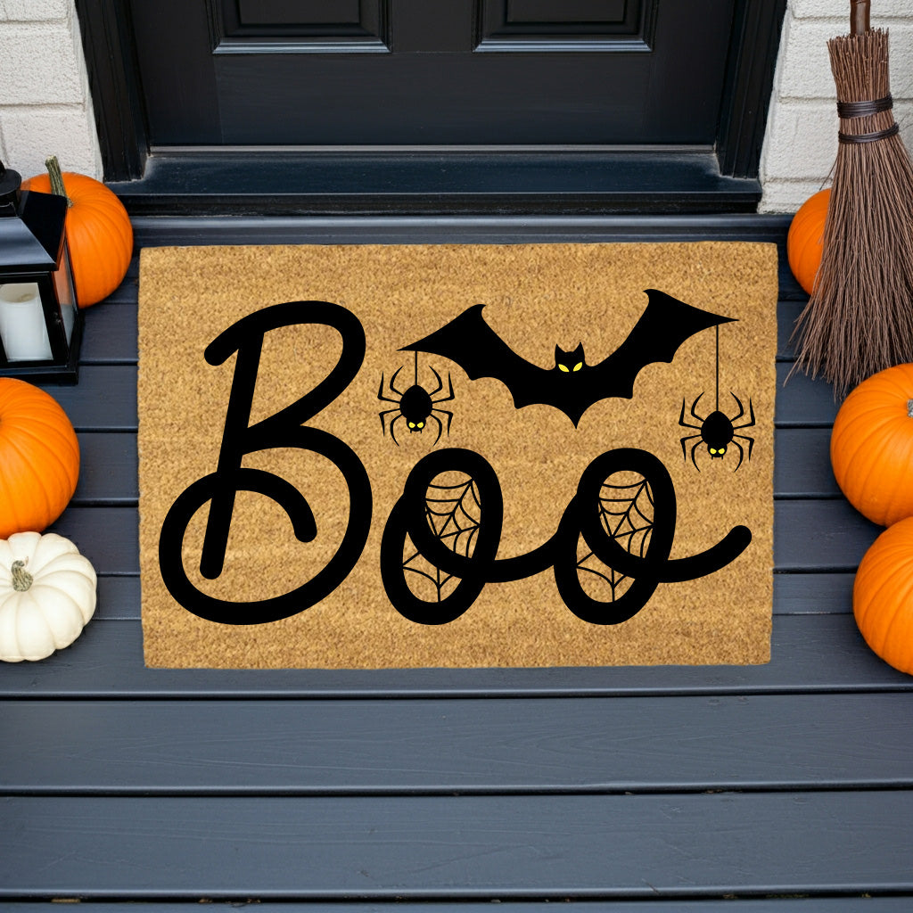 Boo Halloween Doormat – Spider & Bat Outdoor Coir Mat for Porch Décor - Mallard Moon