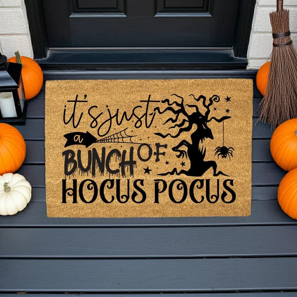 t’s Just a Bunch of Hocus Pocus Coir Doormat – Witchy Halloween Front Porch Decor | Funny Spooky Welcome Mat | Rustic Autumn Entry Rug