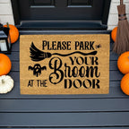 Please Park Your Broom at the Door Coir Doormat – Witchy Halloween Welcome Mat | Funny Fall Porch Decor | Rustic Farmhouse Entryway Rug