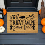 Trick, Treat, Wipe Your Feet Coir Doormat – Funny Halloween Welcome Mat | Spooky Ghost and Bat Porch Decor | Rustic Fall Entryway Rug