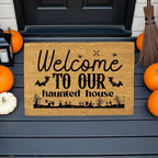 Welcome to Our Haunted House Coir Doormat – Spooky Halloween Welcome Mat | Rustic Haunted Porch Decor | Funny Fall Entryway Rug