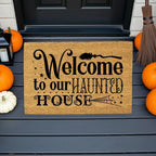 Welcome to Our Haunted House Coir Doormat – Witchy Halloween Welcome Mat | Spooky Fall Front Porch Decor | Rustic Farmhouse Entry Rug