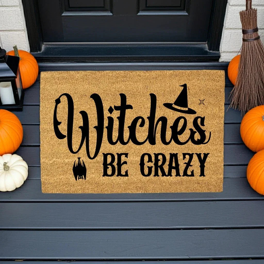 Witches Be Crazy Coir Doormat – Funny Witch Halloween Welcome Mat | Spooky Fall Front Porch Decor | Rustic Farmhouse Entry Rug