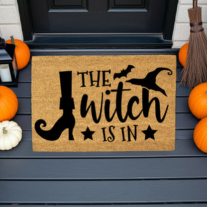 The Witch Is In Doormat – Funny Witch Halloween Outdoor Coir Mat Décor