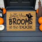 Leave Your Brooms at the Door Coir Doormat – Funny Witch Halloween Welcome Mat | Spooky Fall Front Porch Decor | Rustic Outdoor Entry Rug
