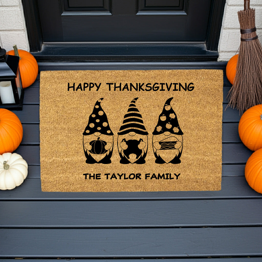Custom Gnome Thanksgiving Personalized Welcome Doormat - Mallard Moon
