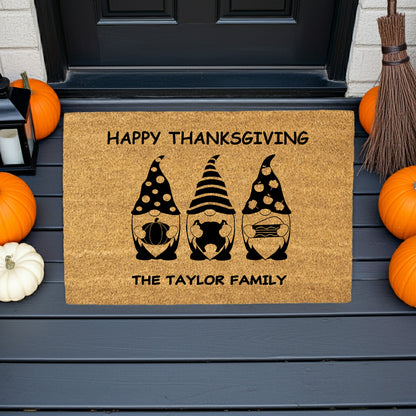 Custom Gnome Thanksgiving Personalized Welcome Doormat - Mallard Moon
