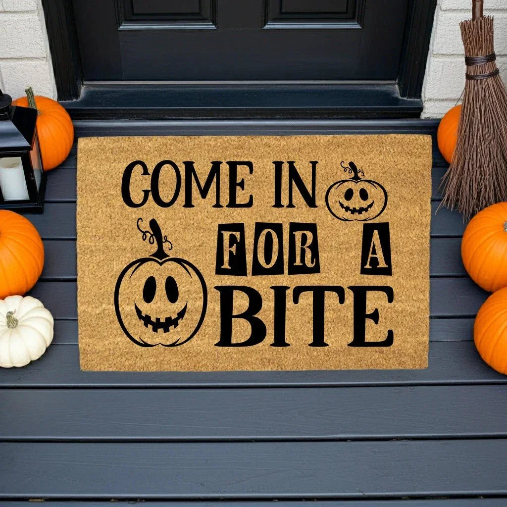 Come In for a Bite Doormat – Funny Pumpkin Halloween Outdoor Coir Mat