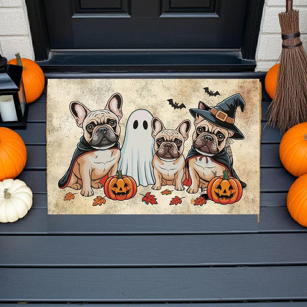 French Bulldog Halloween Doormat – Cute Spooky Dogs Welcome Mat – Funny Fall Décor for Dog Lovers