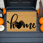 Home Heart Coir Doormat – Rustic Farmhouse Welcome Mat | Minimalist Entryway Décor | Everyday Porch Rug with Script Heart Design