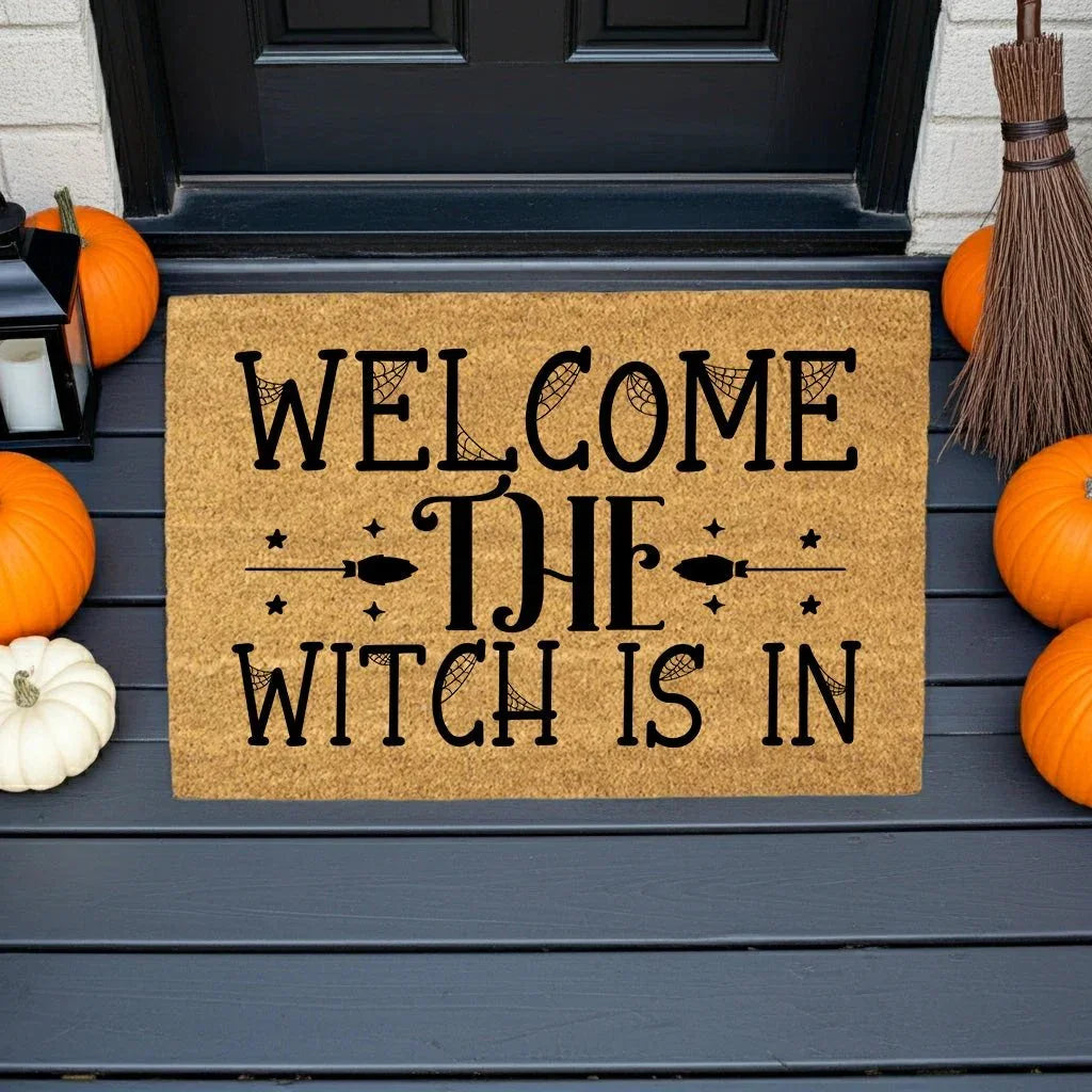 Welcome the Witch Is In - Coir Doormat – Funny Witch Halloween Welcome Mat | Spooky Fall Front Porch Decor | Rustic Farmhouse Entryway Rug