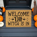 Welcome the Witch Is In - Coir Doormat – Funny Witch Halloween Welcome Mat | Spooky Fall Front Porch Decor | Rustic Farmhouse Entryway Rug