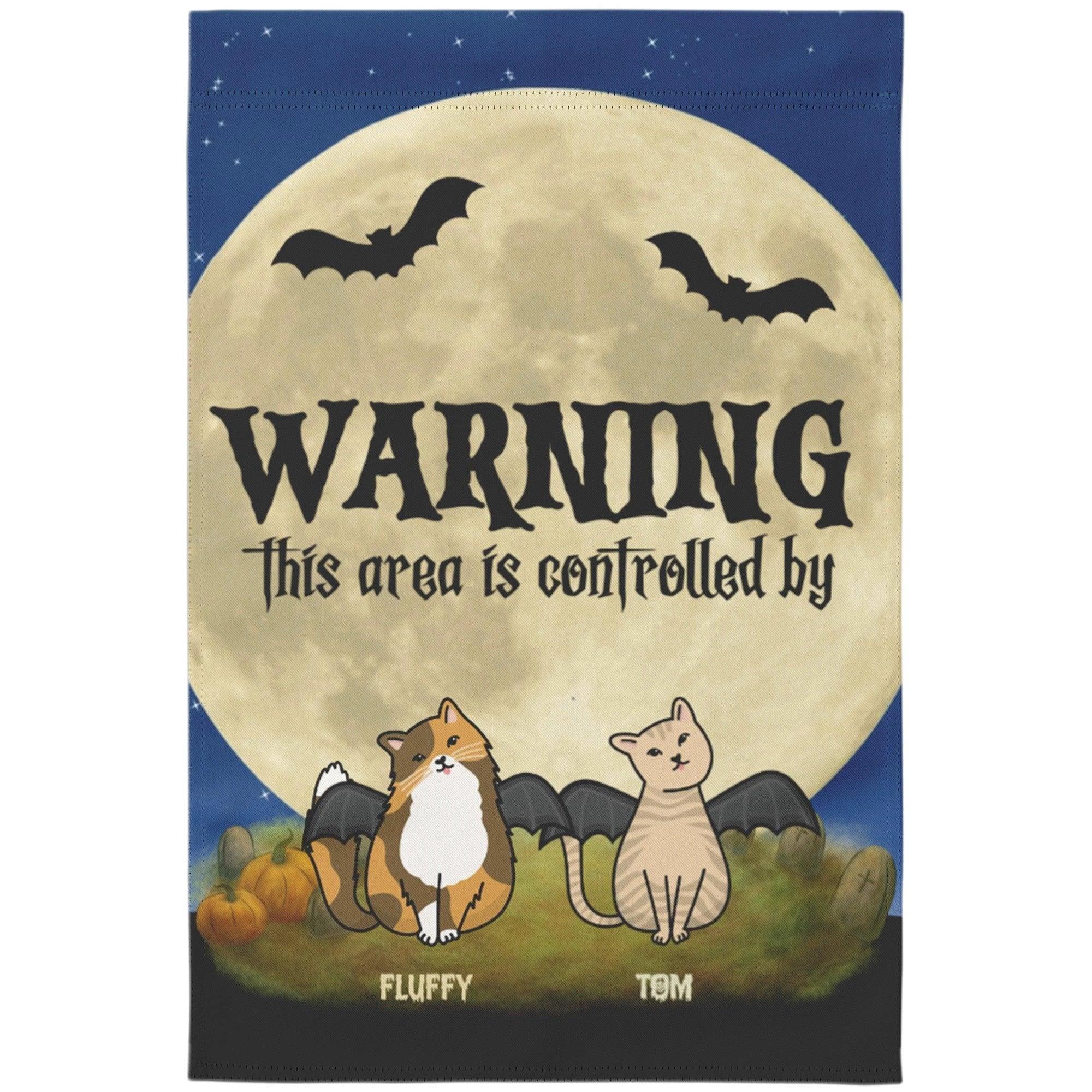 Halloween Cat Personalized Garden Flag - Warning This Area Is Controlled by Cats