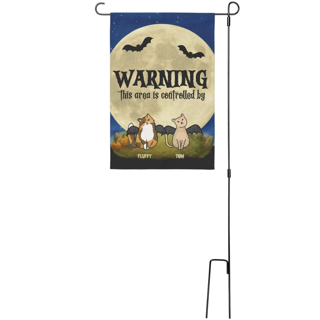 Halloween Cat Personalized Garden Flag - Warning This Area Is Controlled by Cats