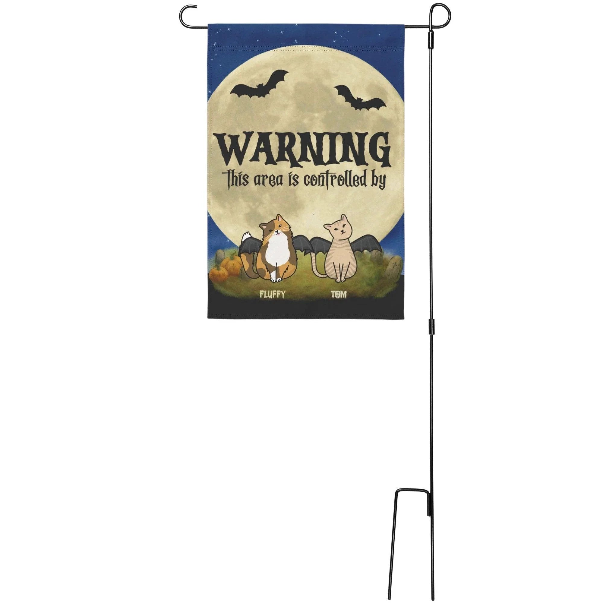 Halloween Cat Personalized Garden Flag - Warning This Area Is Controlled by Cats