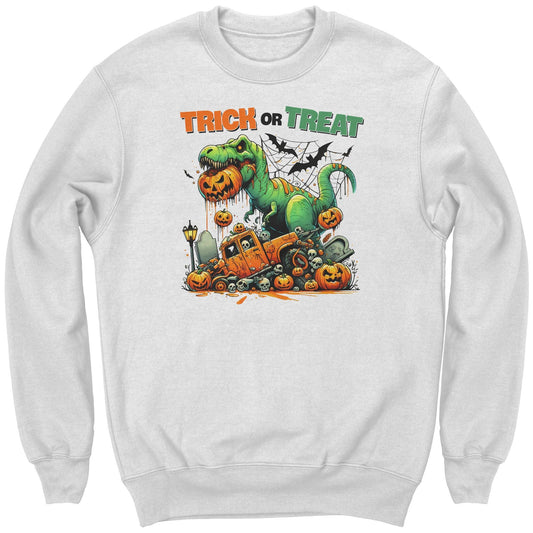 Halloween Trick or Treat Monster Dinosaur Youth Crewneck Sweatshirt - Mallard Moon Gift Shop