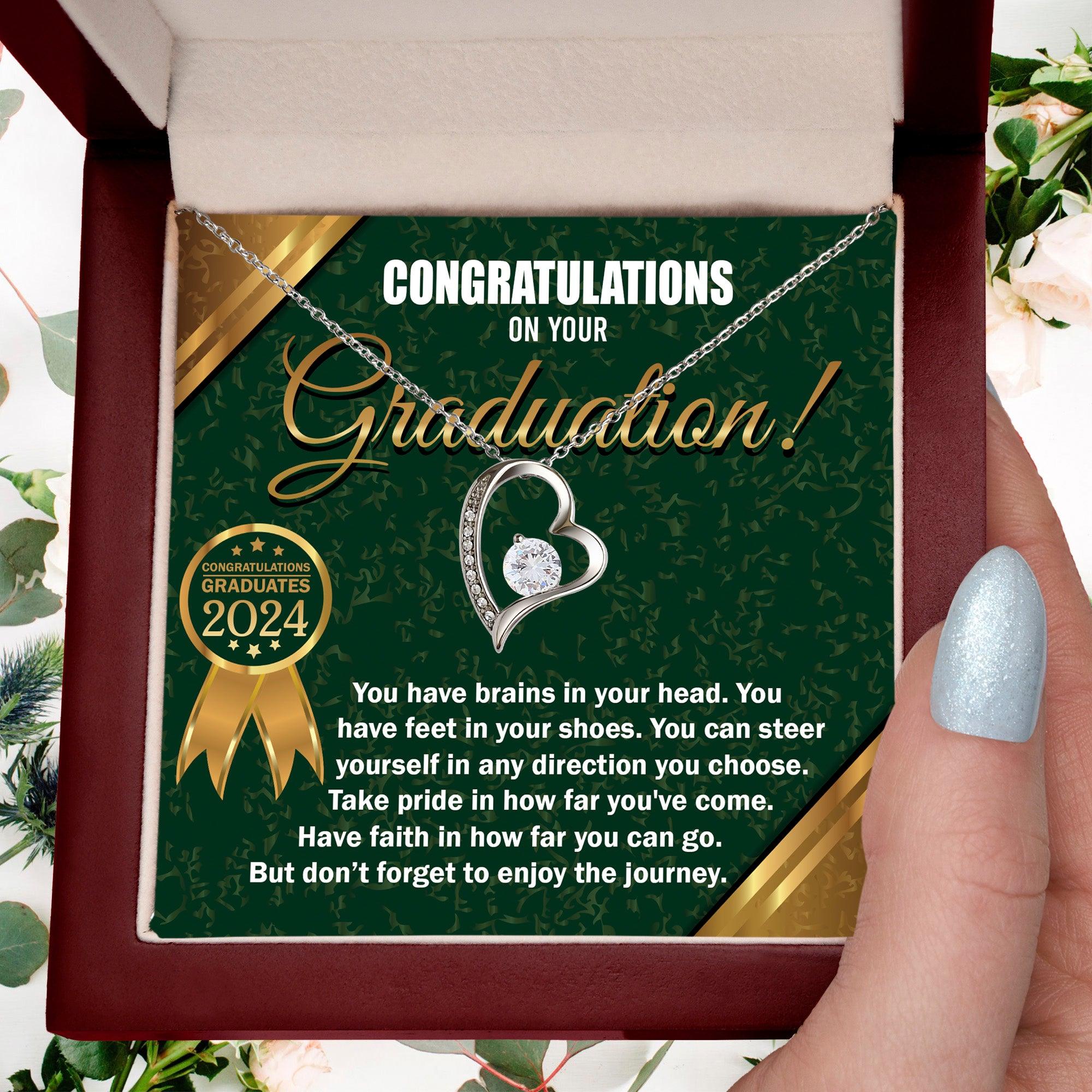 Graduation Gift for Her Congratulations Take Pride Have Faith Enjoy the Journey Heart Pendant Necklace with Gift Box - Mallard Moon Gift Shop