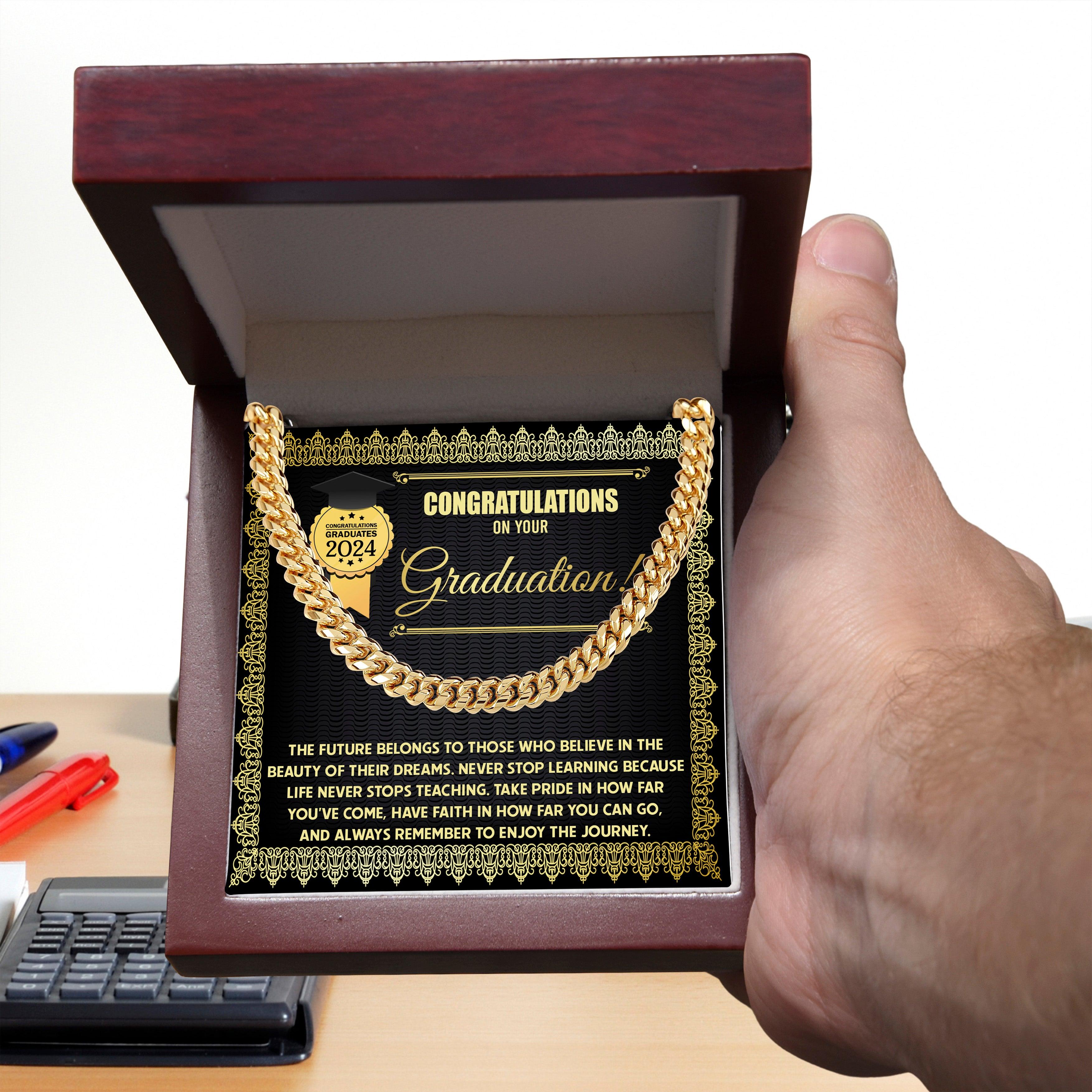 Graduation Gift for Him Take Pride in How Far You Have Come Cuban Chain Link Necklace - Mallard Moon Gift Shop