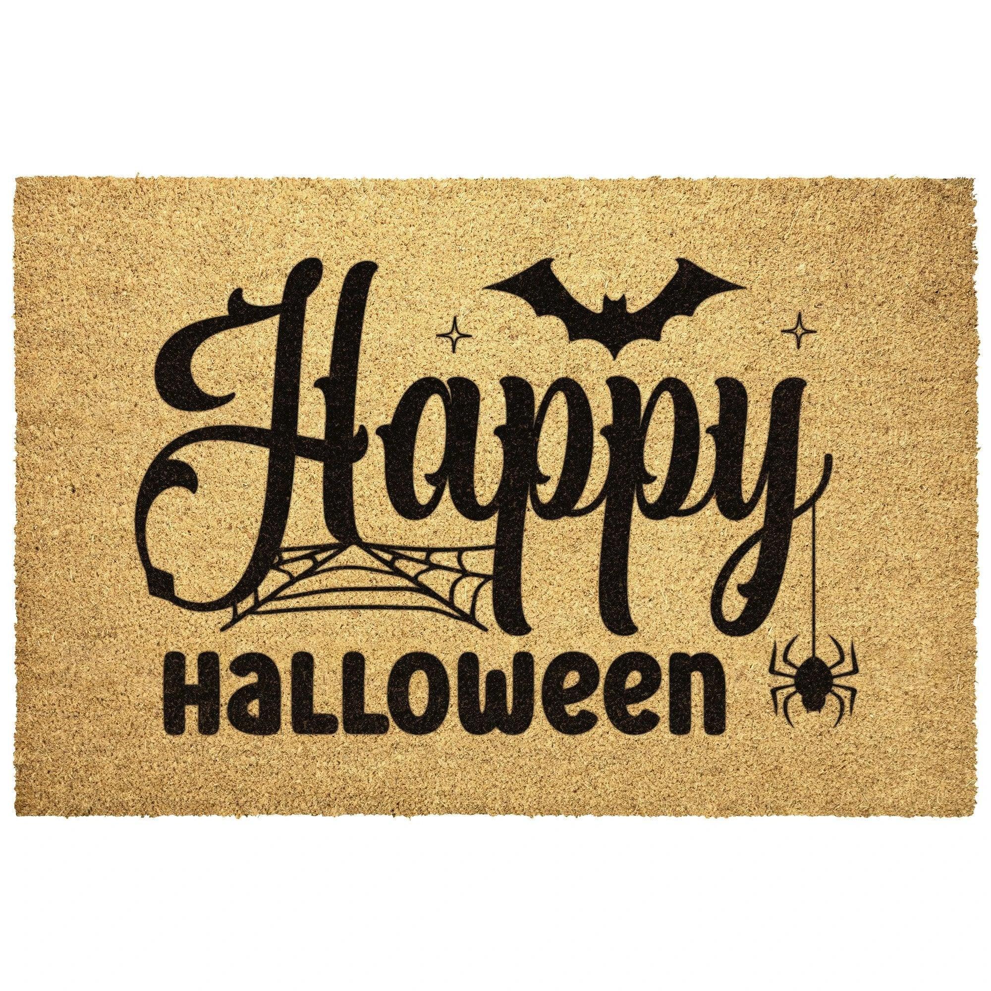 Happy Halloween Doormat – Spider & Bat Outdoor Coir Mat for Porch Décor