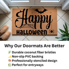 Happy Halloween Doormat – Spider & Bat Outdoor Coir Mat for Porch Décor