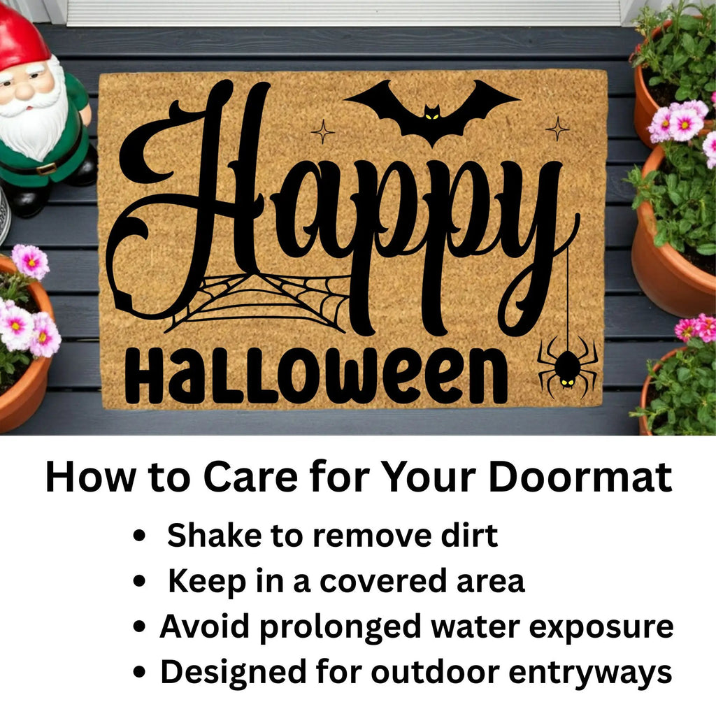 Happy Halloween Doormat – Spider & Bat Outdoor Coir Mat for Porch Décor