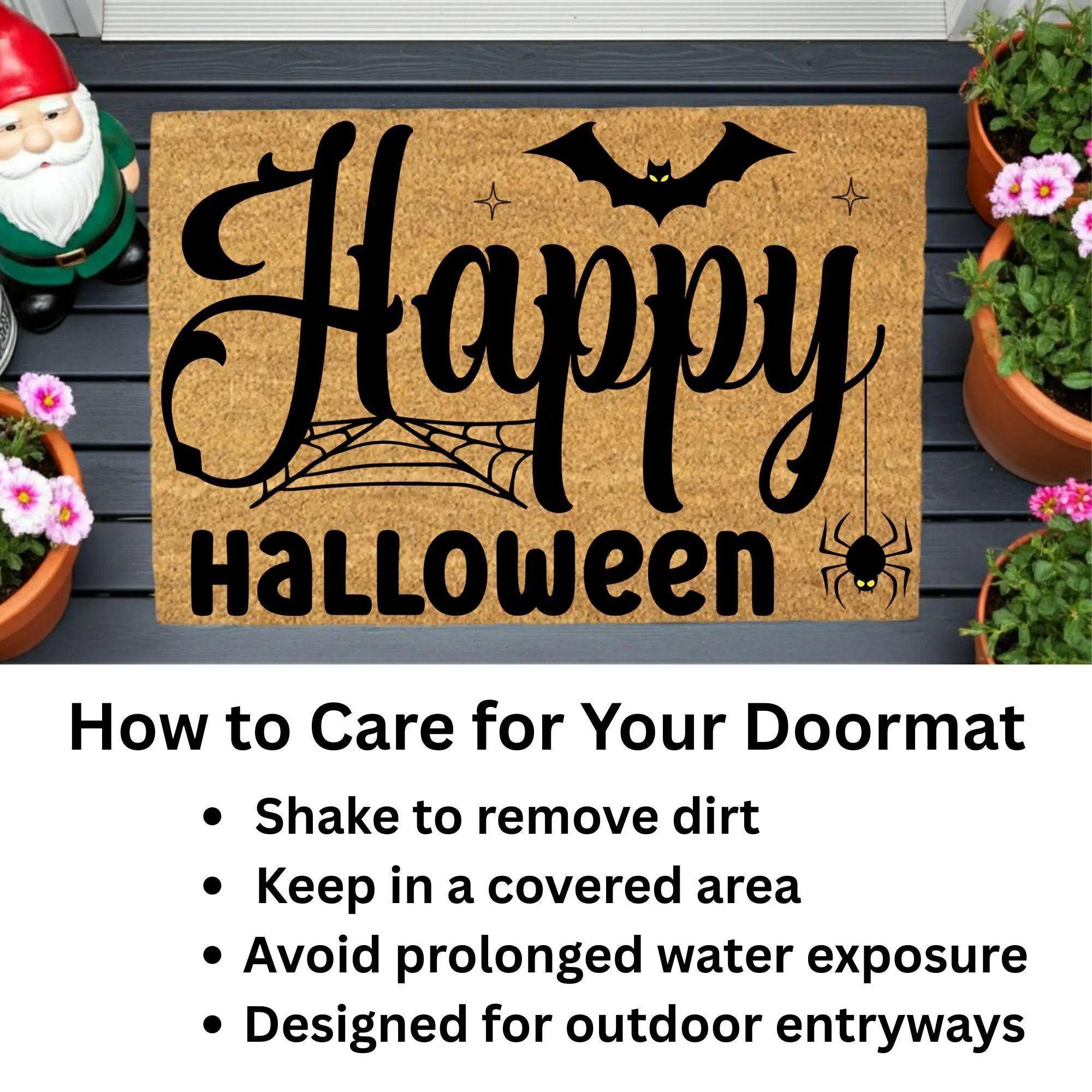 Happy Halloween Doormat – Spider & Bat Outdoor Coir Mat for Porch Décor