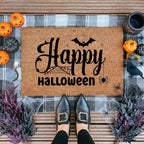 Happy Halloween Doormat – Spider & Bat Outdoor Coir Mat for Porch Décor