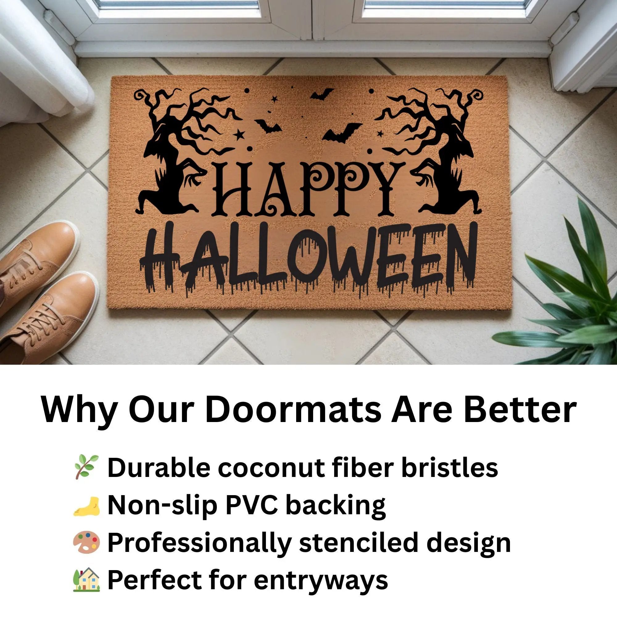 Happy Halloween Doormat – Spooky Outdoor Coir Mat for Fall Porch Décor